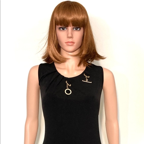 ❌SOLD❌XL•IVANKA TRUMP•SEXY BLACK BLOUSE W GOLD METAL NECK DETAIL• - Picture 3 of 5